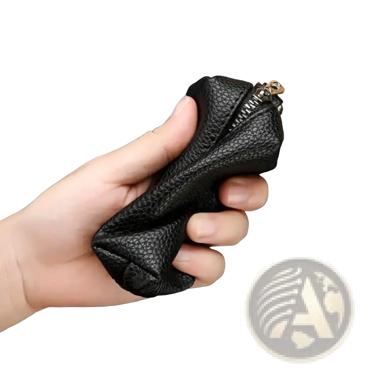 Black textured leather double zipper car key wallet with gold-toned zipper pull slim holder case
