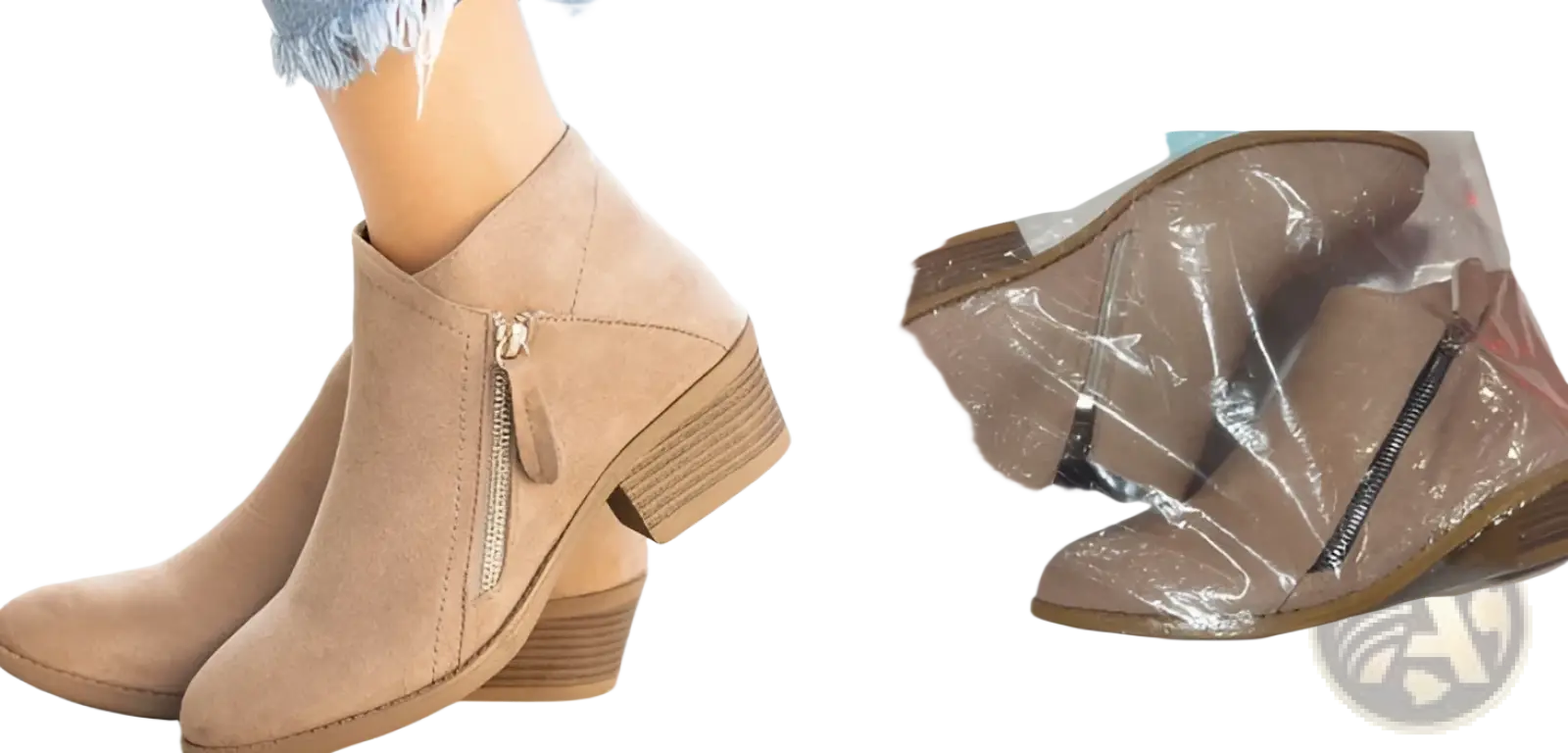 Beige suede dr martens ankle boots with low chunky heel and side zipper for stylish casual wear