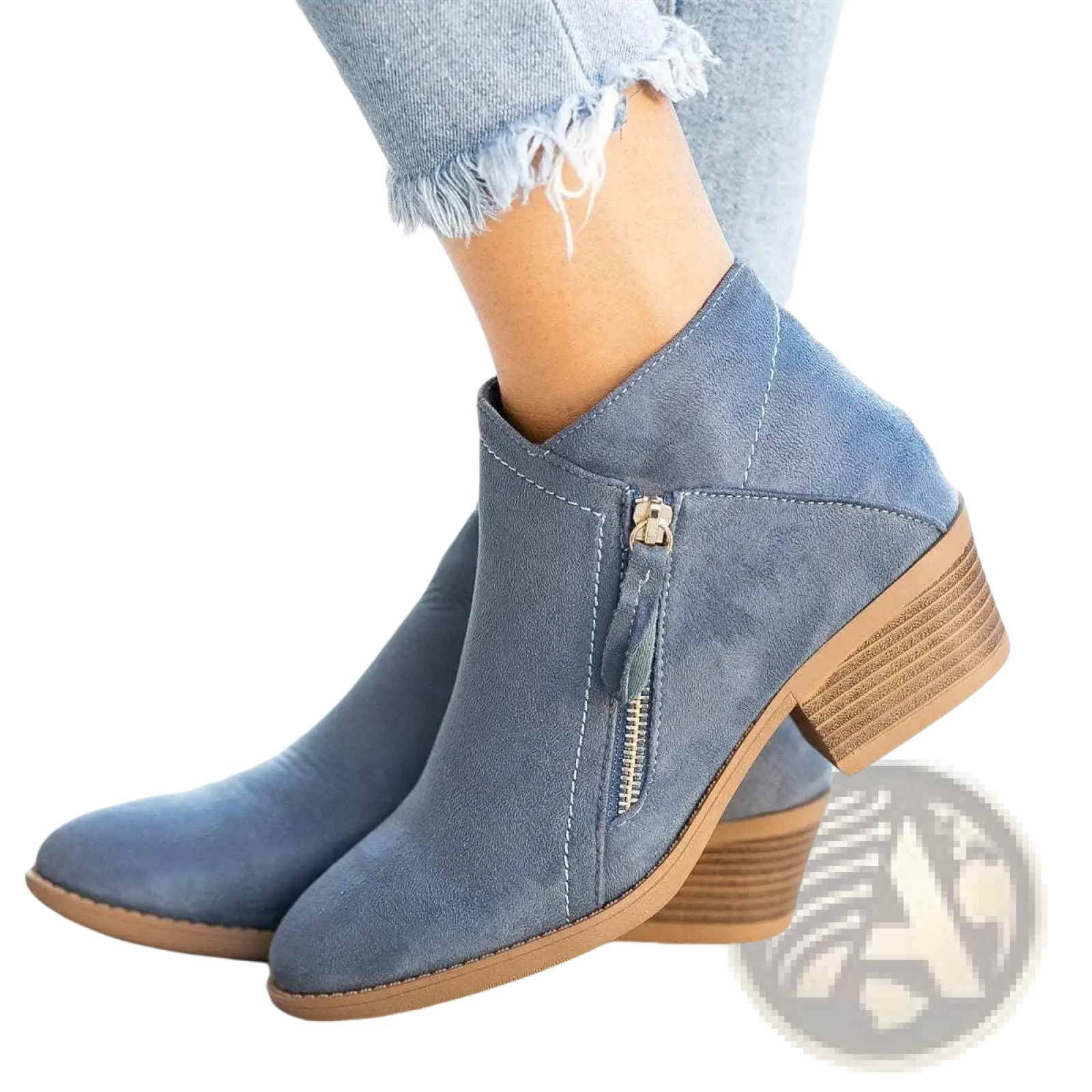 Blue suede dr martens ankle boots with side zipper and chunky stacked heel