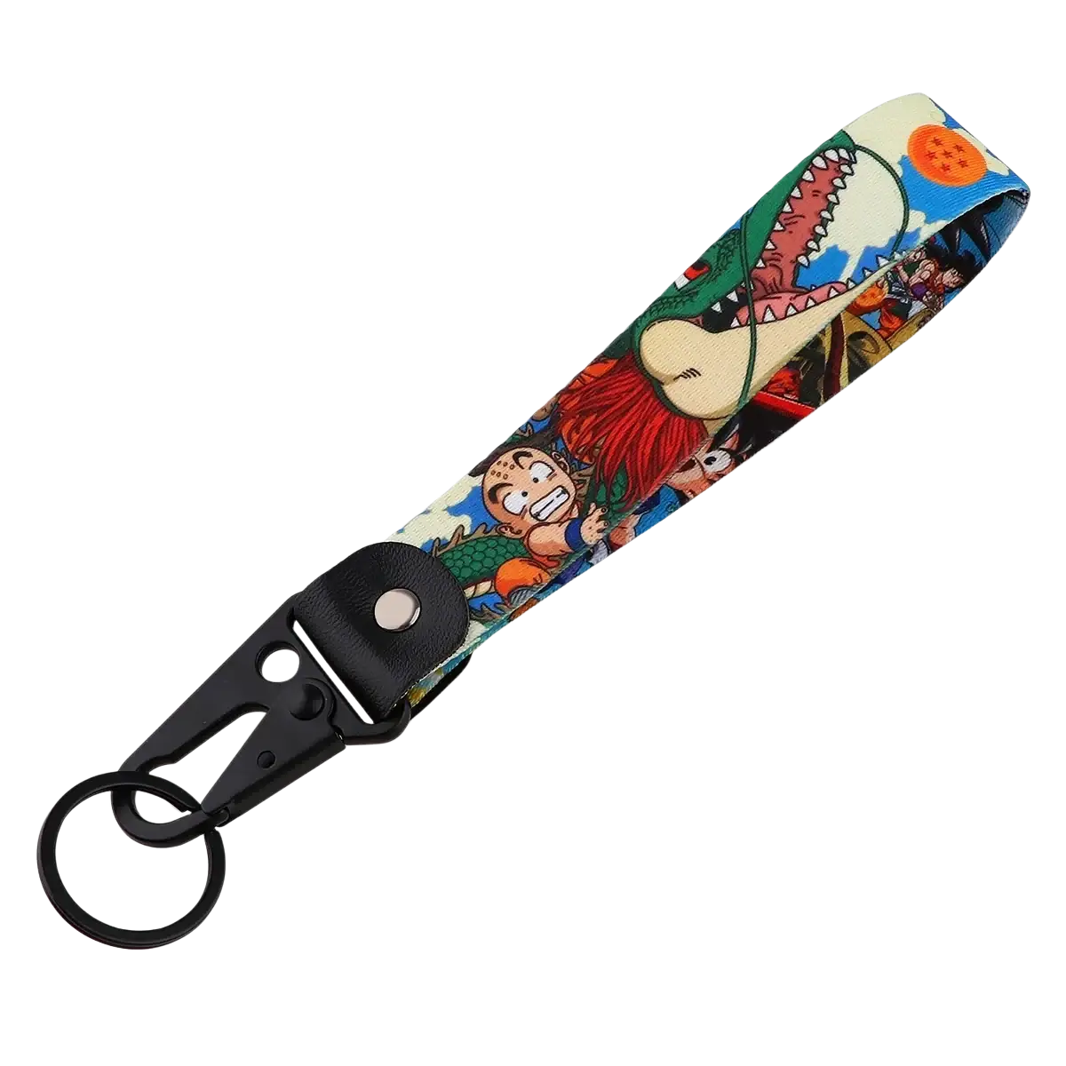 Dragon ball z goku and vegeta fabric lanyard keychain set with colorful cartoon print on elastic band and black metal hardware