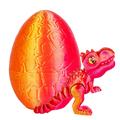 Dragon egg with vibrant orange-to-red gradient textured shell and matching pink-orange articulated t-rex dinosaur toy