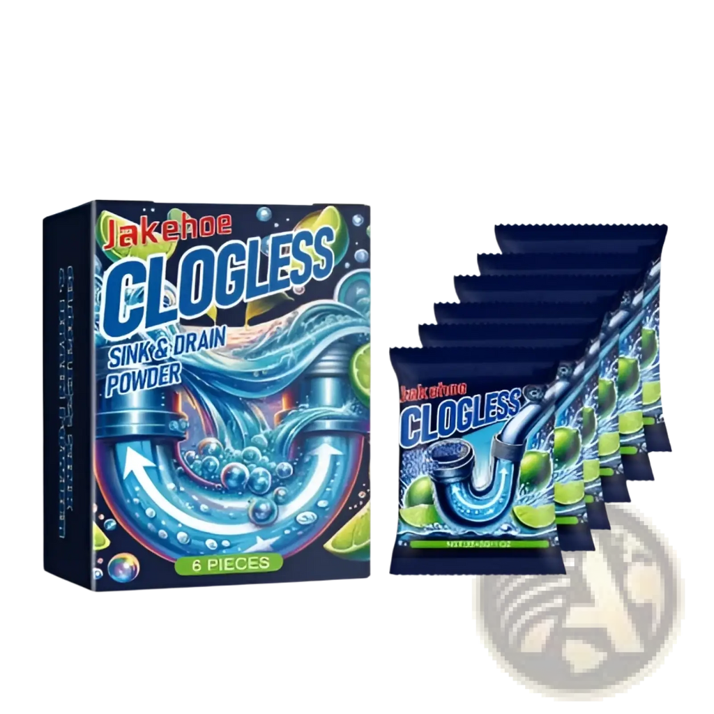 Blue-packaged jakehoe clogless lemon pipe drain cleaning powder 250g with vibrant lime slice graphic