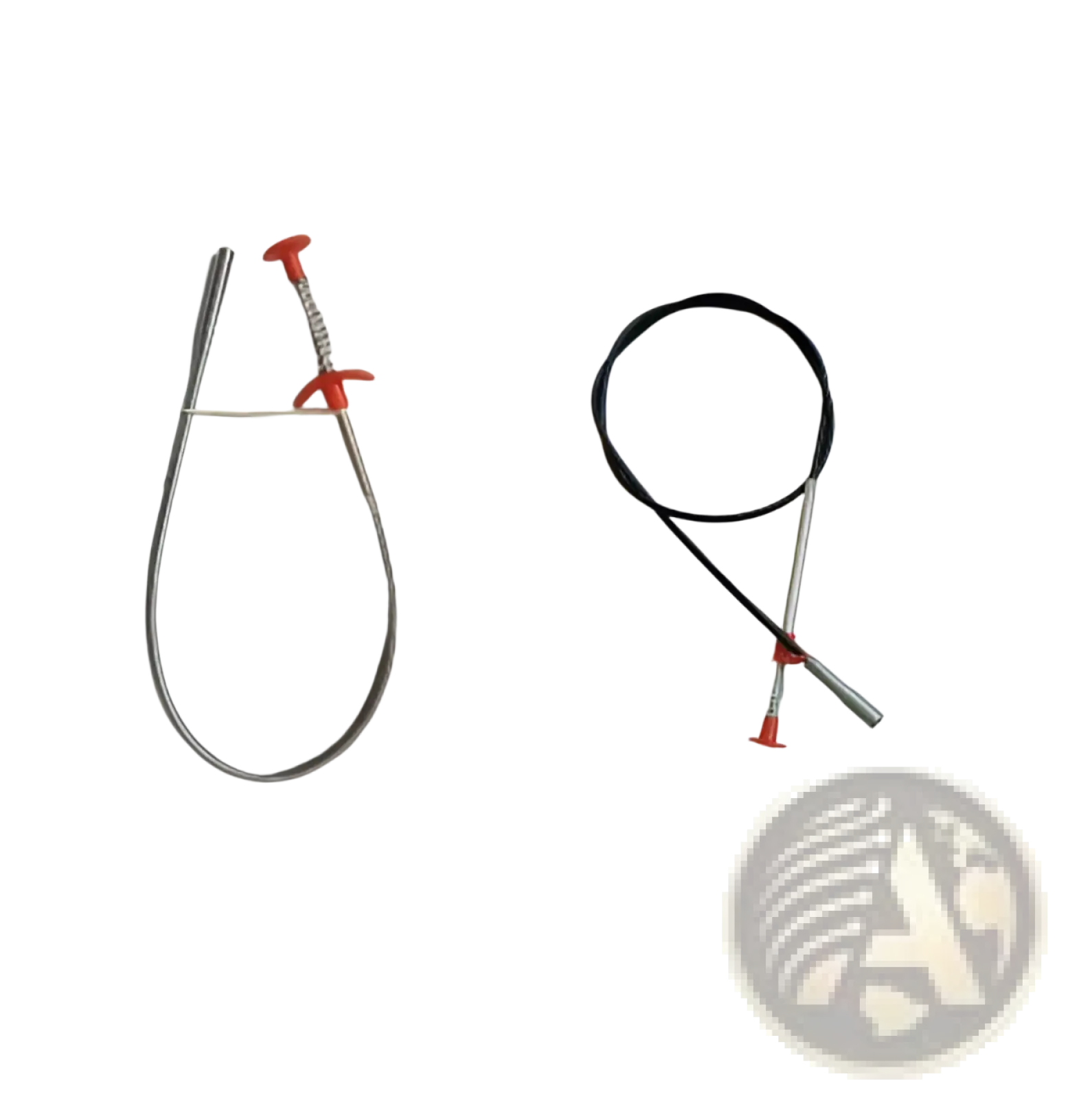 Drain clog remover with a red handle, flexible metal shaft, and black rubber-coated cable 60cm pipe tool