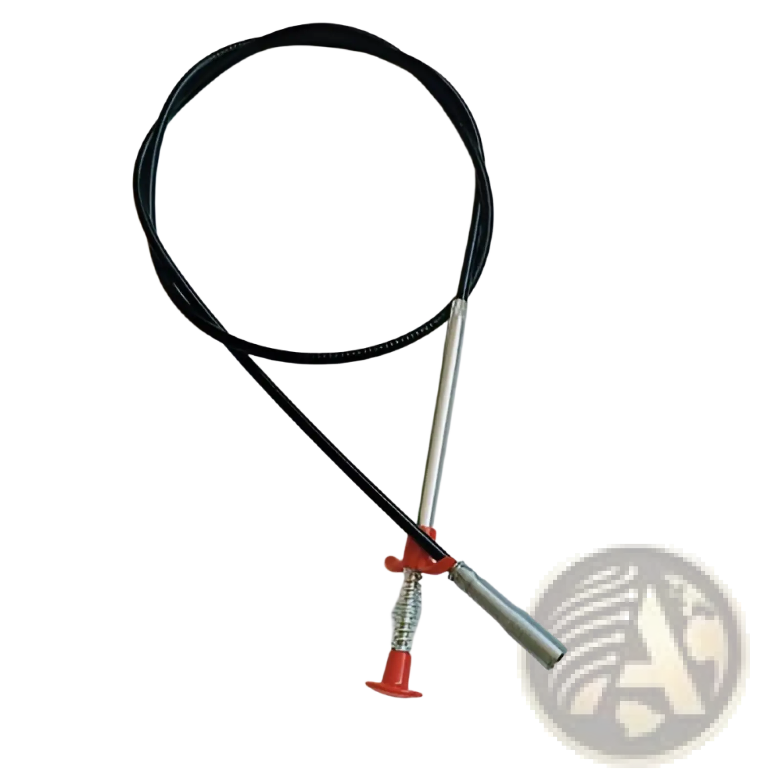 Black coiled drain clog remover cable with red plastic handle and metallic telescoping rod, 90cm long flexible spring tool