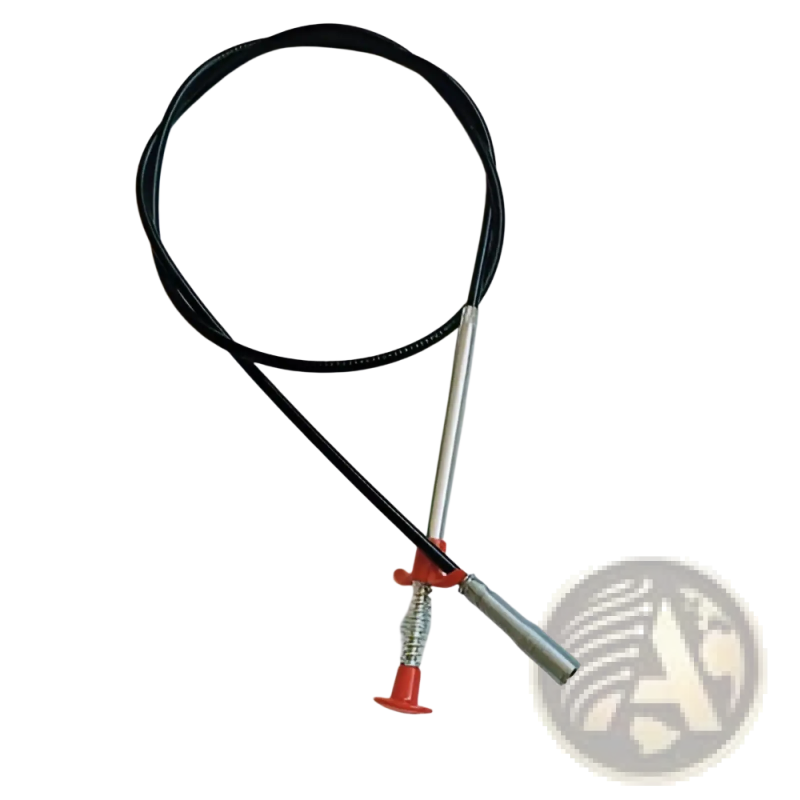 Black and red drain clog remover with 60cm flexible spring cable and metallic handle for pipe cleaning