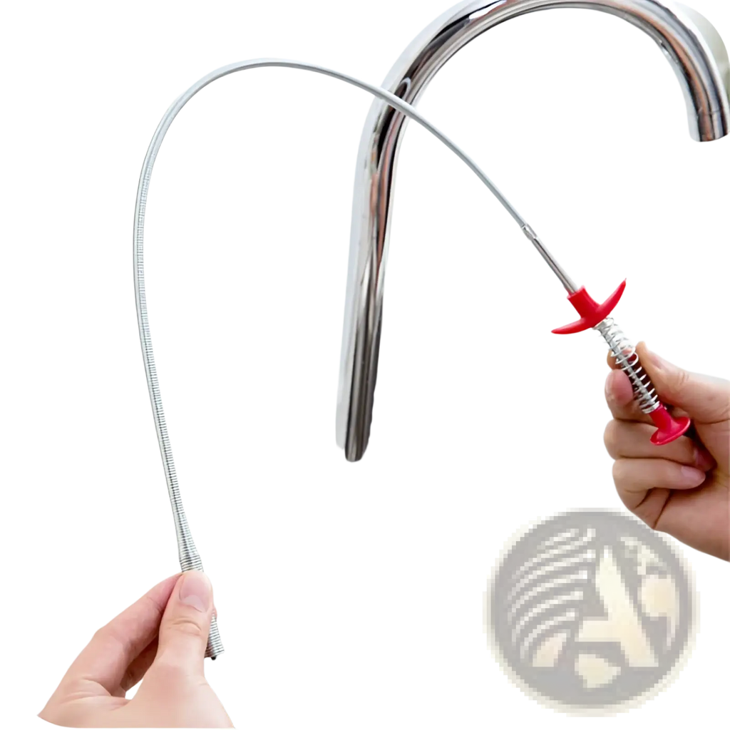 Drain clog remover 60cm flexible spring pipe tool with metallic coil and red plastic handles for easy drain cleaning