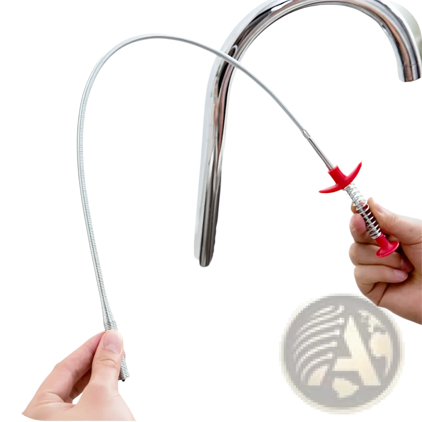 Drain clog remover 60cm flexible spring pipe tool with metallic coil and red plastic handles for easy drain cleaning
