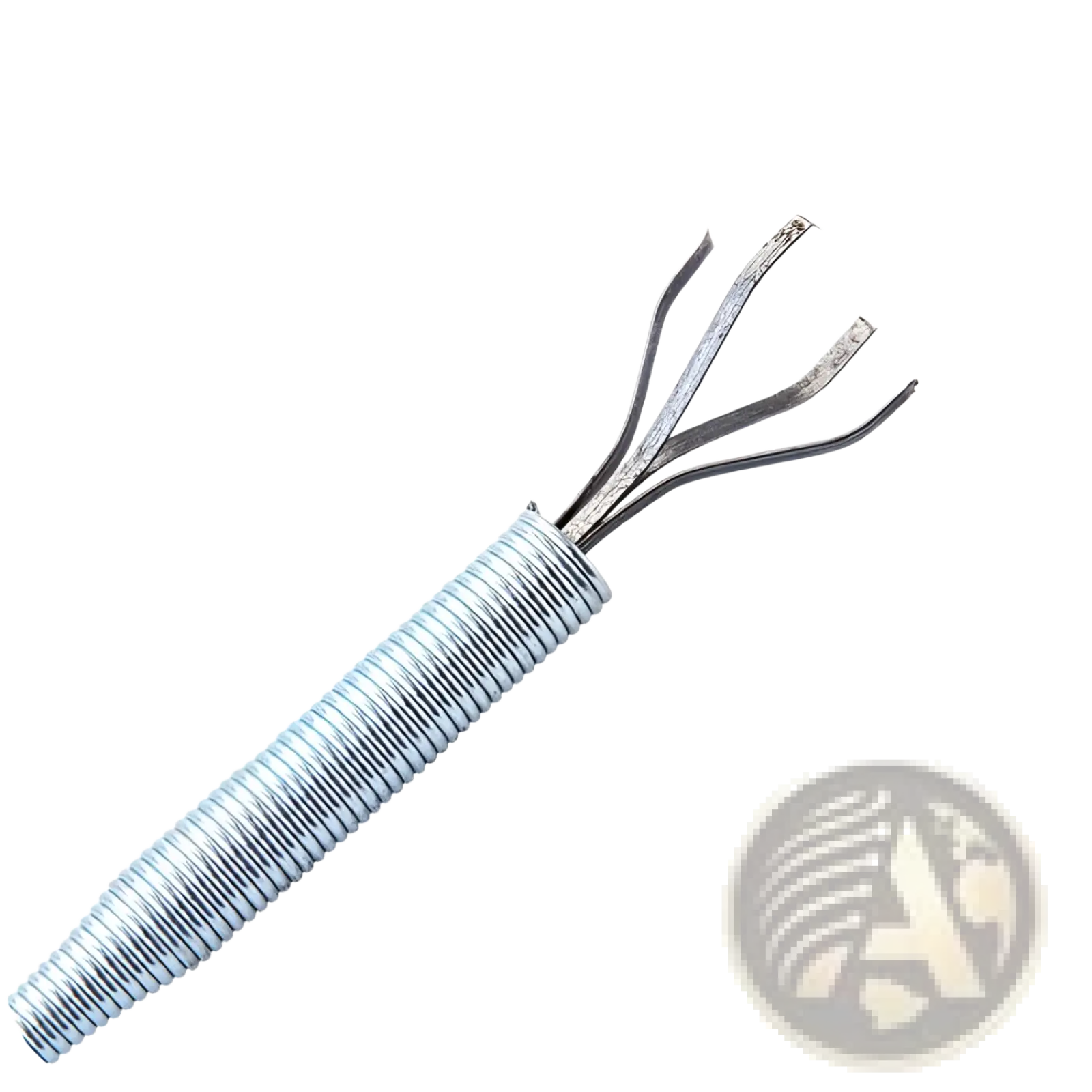 Silver metal cable grabber drain clog remover with coiled spring handle and three prongs flexible pipe tool