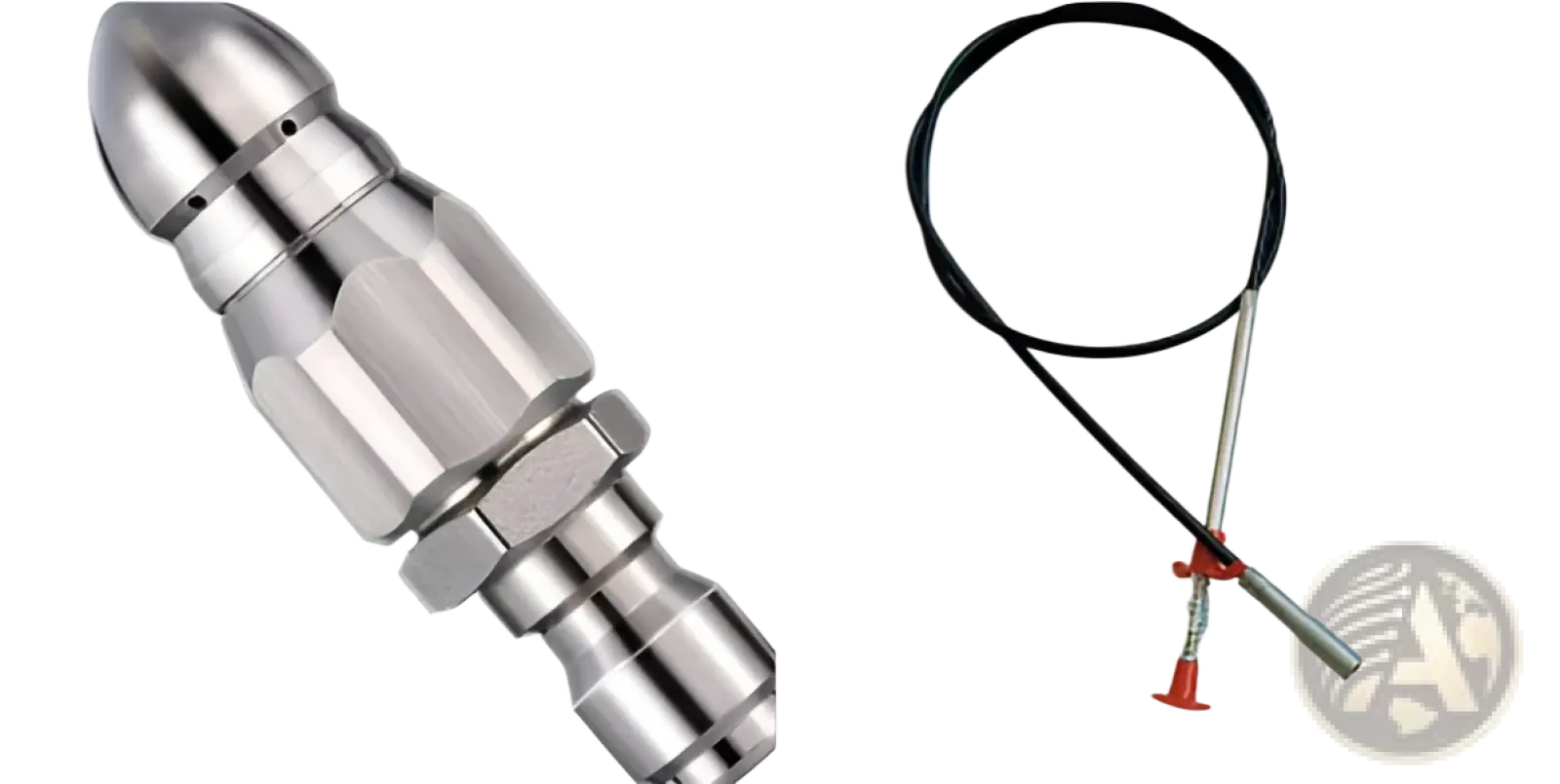Drain clog remover 60cm flexible spring pipe tool with chrome plumbing nozzles and black drain snake with red handles