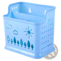 Light blue plastic draining chopstick holder with cloud sun and tree cut-out designs for utensil organization