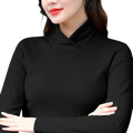 Black dralon turtleneck thermal base layer top with smooth, form-fitting fabric and classic v-neckline