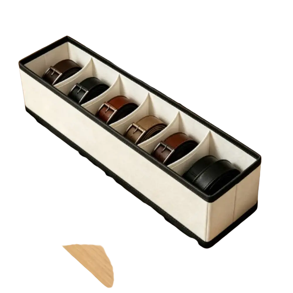 Beige and black segmented fabric drawer organizer with soft interior for underwear and socks storage