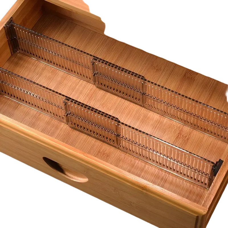 Clear plastic drawer partition 1pair set with sleek segmented design and black metal ends for adjustable organization