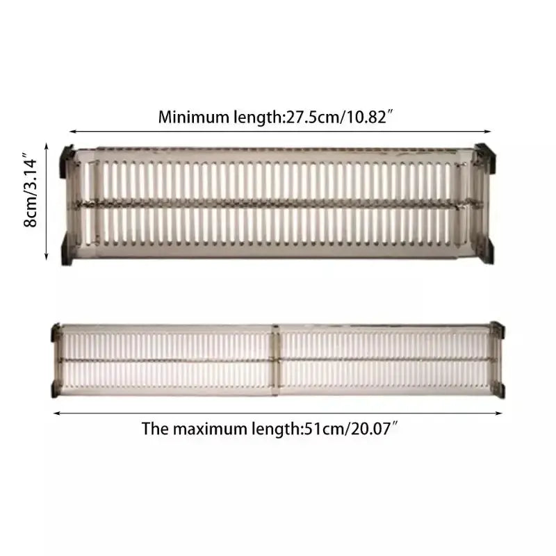 Silver metallic mesh drawer partition 1pair set with two horizontal slat rows and adjustable length plastic organizer