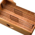 Clear plastic drawer partition with a sleek segmented design and black metal ends for adjustable storage organization