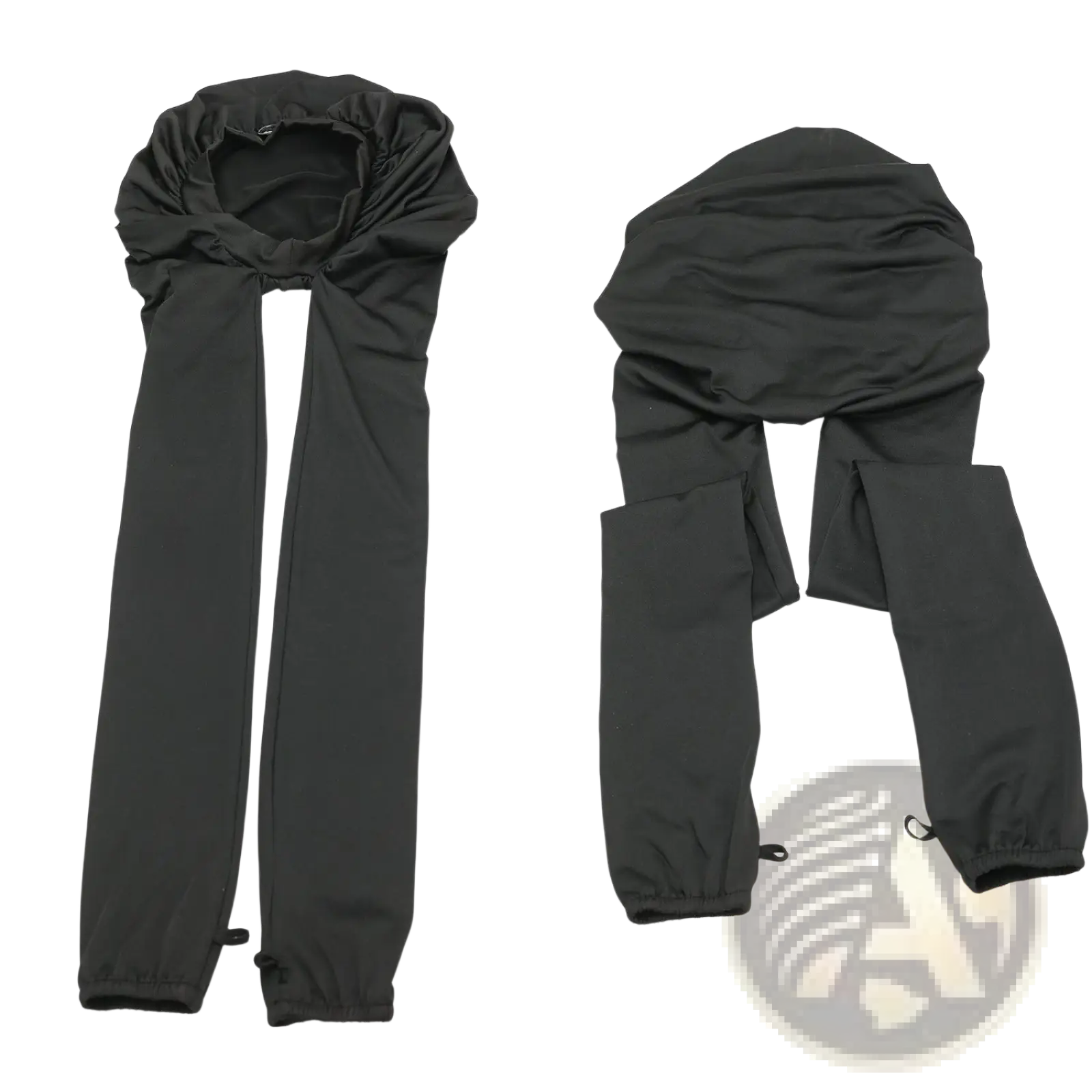 Black stretchy satin lined dreadlock sleep cap with elasticated sleeves and drawstring ends for hair protection