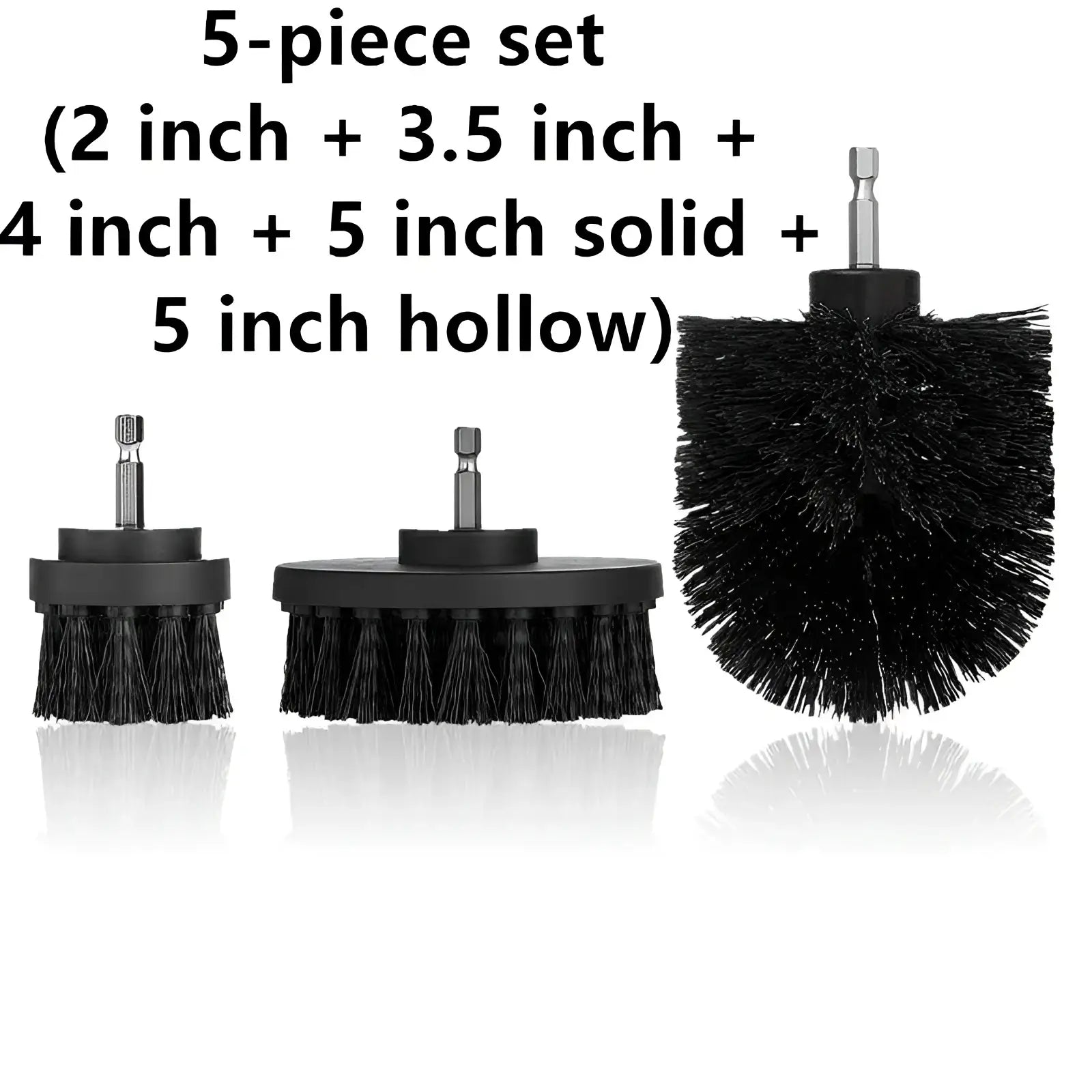 Black bristle drill brush attachment set with multiple sizes for kitchen and car cleaning with power tools