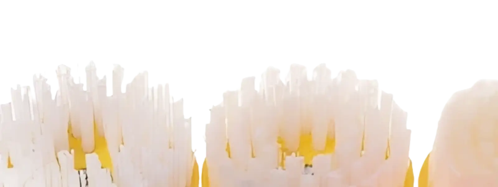 Drill brush attachment set with white and yellow soft bristle toothbrush heads arranged in a circular pattern for kitchen and car cleaning