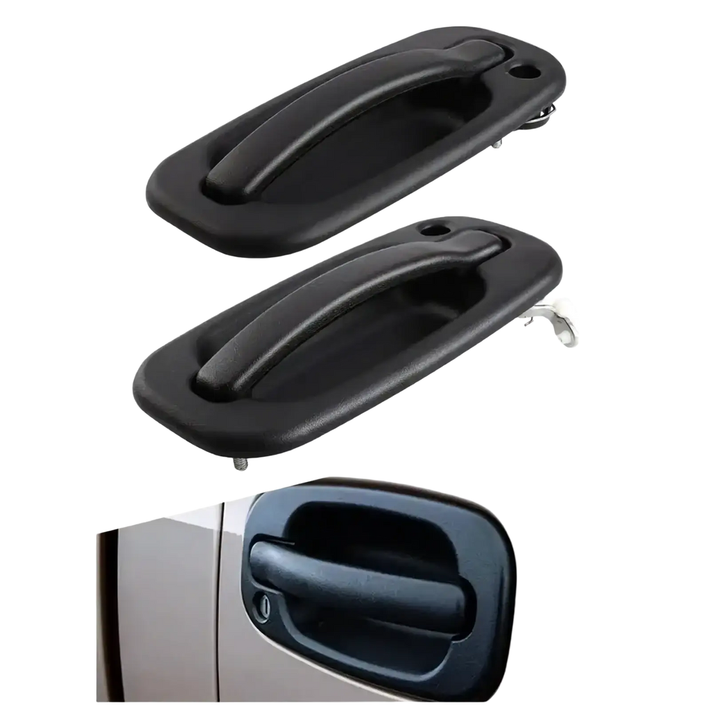 Driver side exterior door handle for pickup trucks in black plastic with textured grip and molded contours