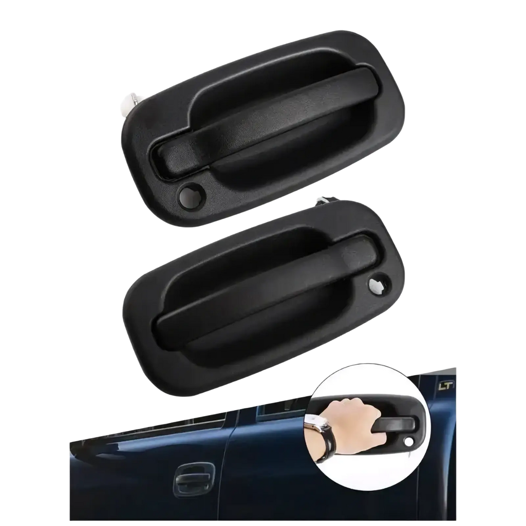Driver side exterior door handle for pickup trucks black plastic with textured grip and integrated keyhole