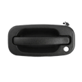 Driver side exterior door handle for pickup trucks in black plastic with textured grip and keyhole visible