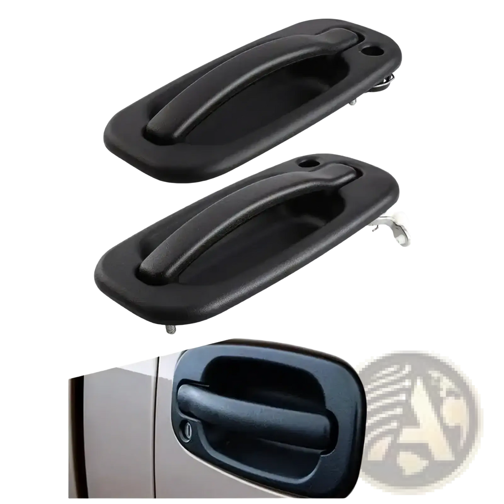 Driver side exterior door handle for pickup trucks in black plastic with textured grip and molded contours