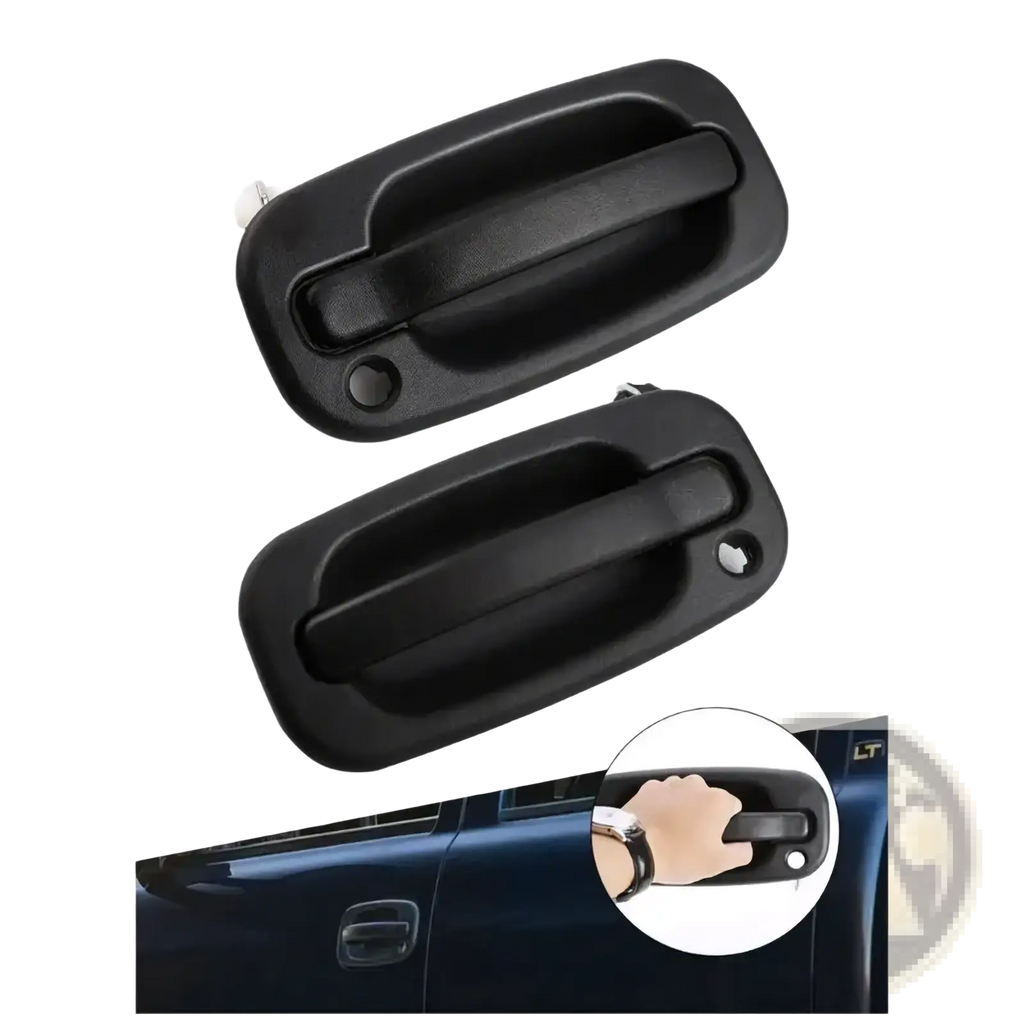 Driver side exterior door handle for pickup trucks black plastic with textured grip and integrated keyhole