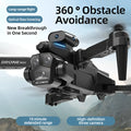 Drone max triple camera foldable black quadcopter featuring three cameras and blue led lights for advanced aerial capture