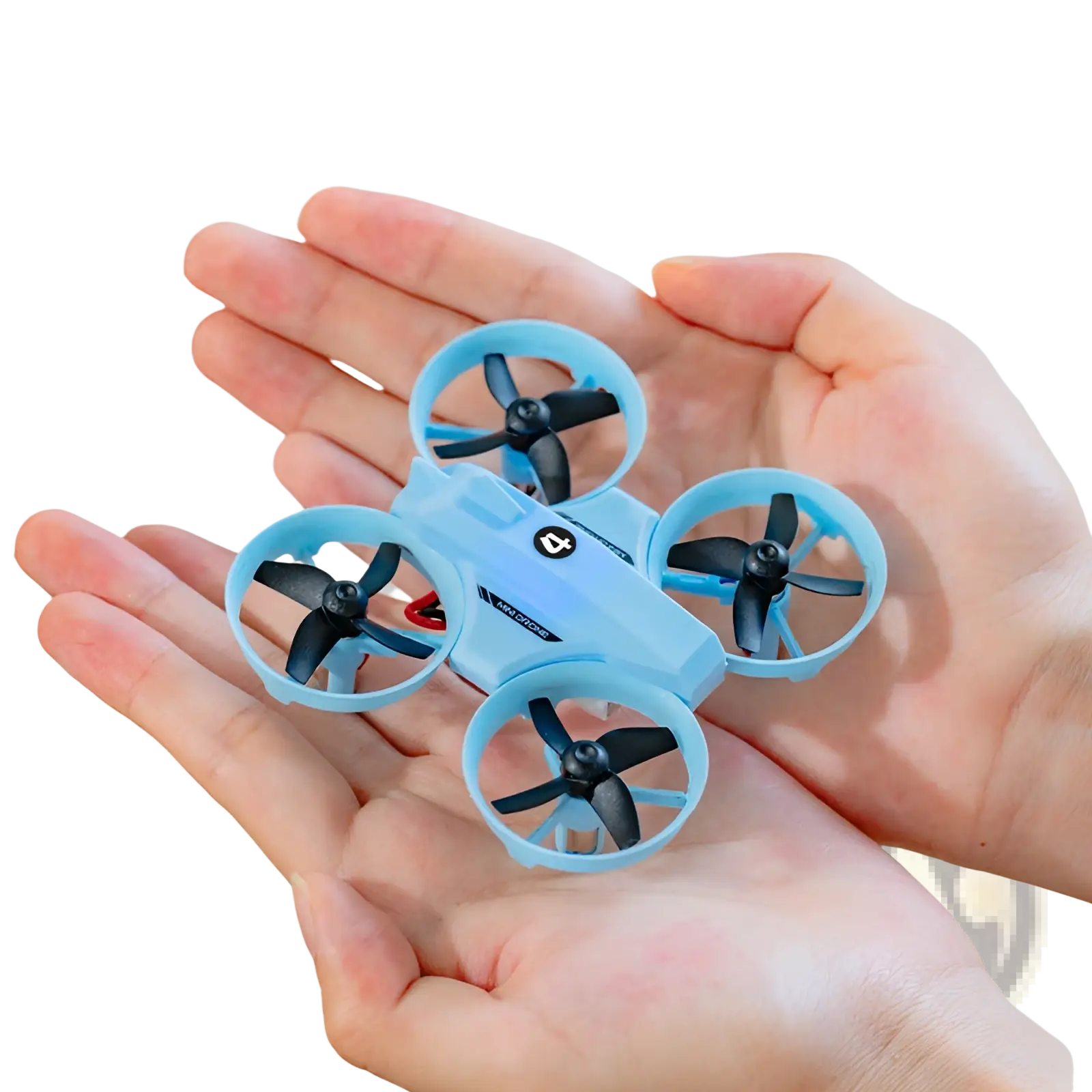Light blue miniature drone with black propellers and sleek compact design for drone simulator controller blue dual battery toy