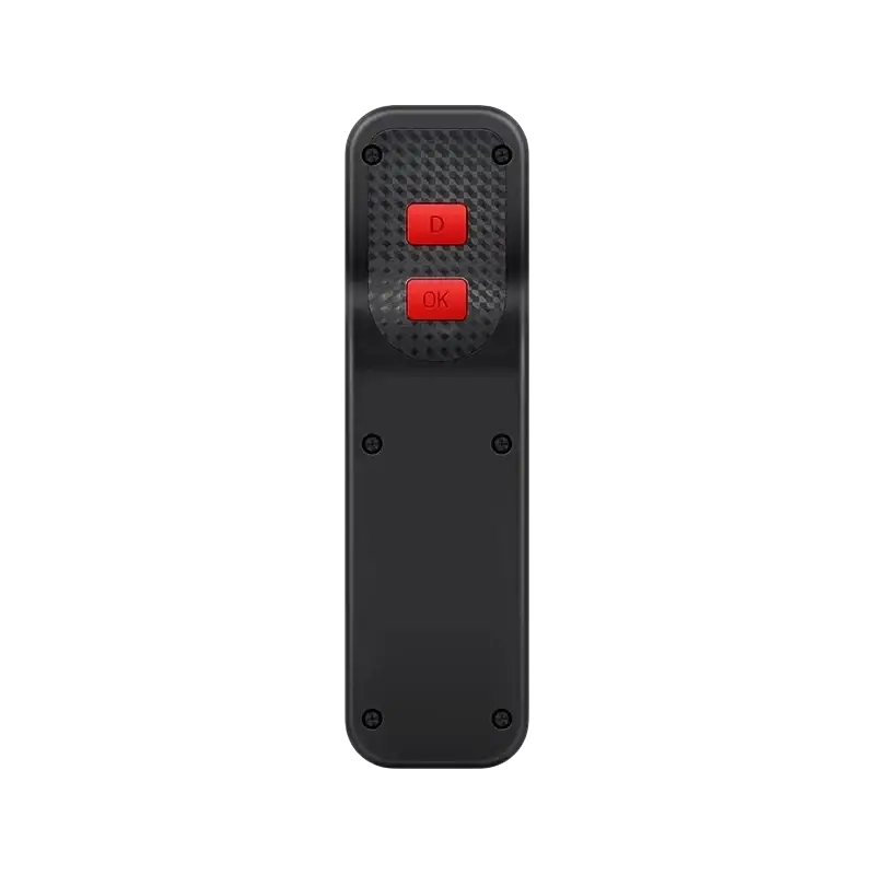 Black ds800 remote controller 8 channel with red d and ok buttons on a textured carbon fiber panel