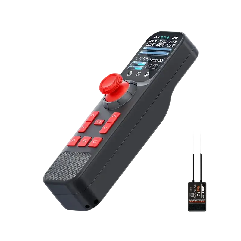 Black ds800 remote controller 8 channel touch screen with red joystick buttons and digital display screen