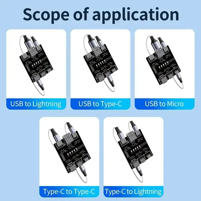 Black usb-to-usb dt3 data cable detection boards with silver connectors and white cables shown in five configurations
