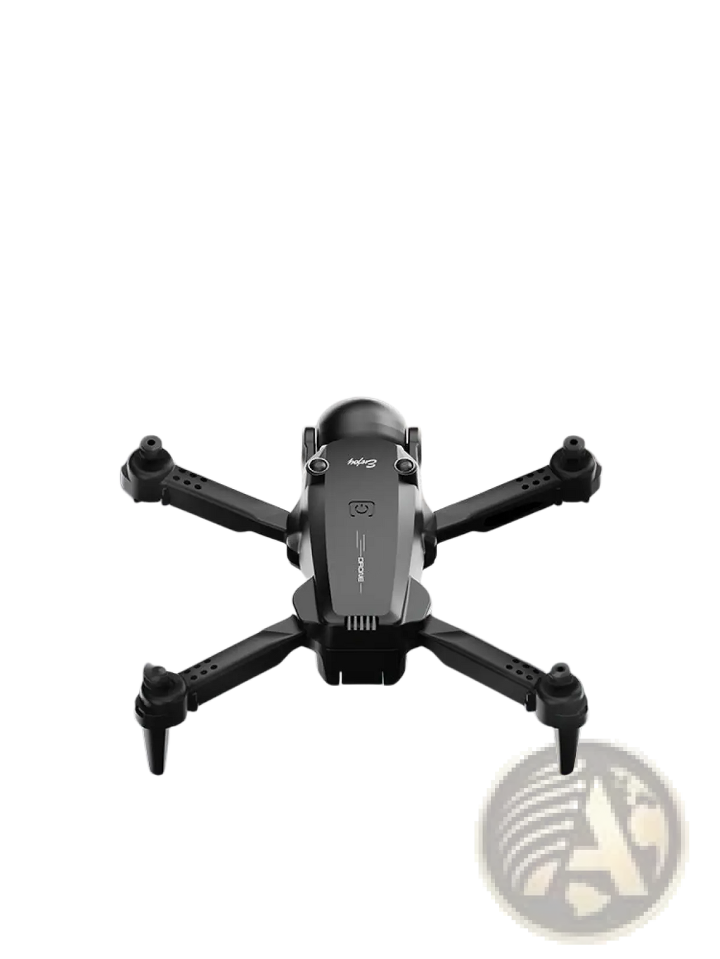 Black dual camera quadcopter drone with sleek modern design and visible branding foldable toy for kids