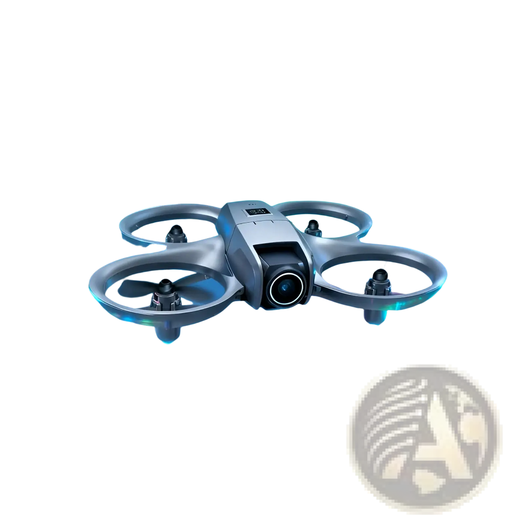 Silver dual camera quadcopter drone with remote control featuring 180 degree upward shooting capability