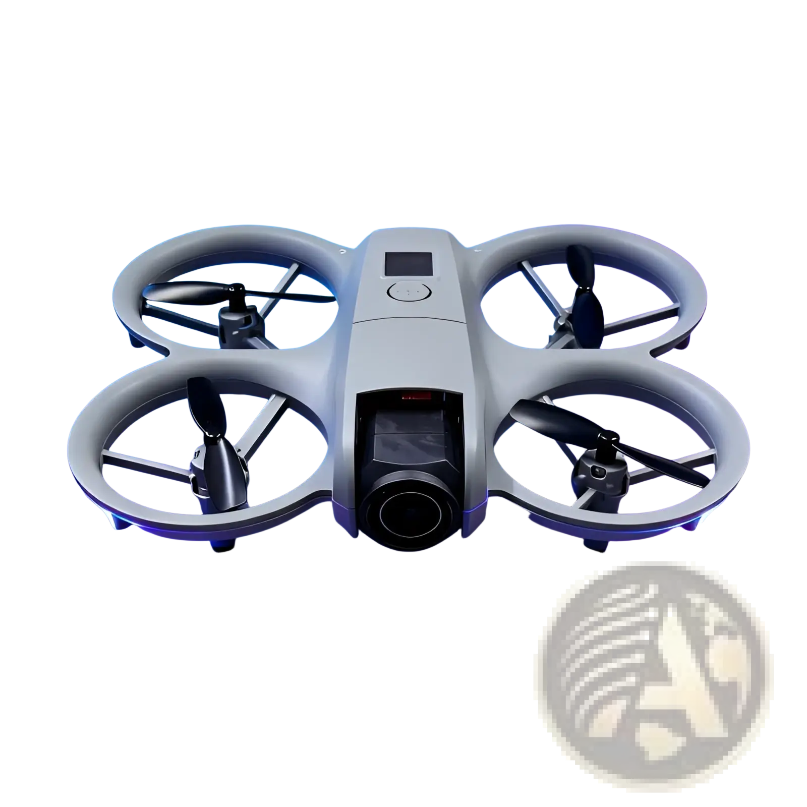 White dual camera quadcopter drone with black propellers and sleek circular frame designed for remote control use