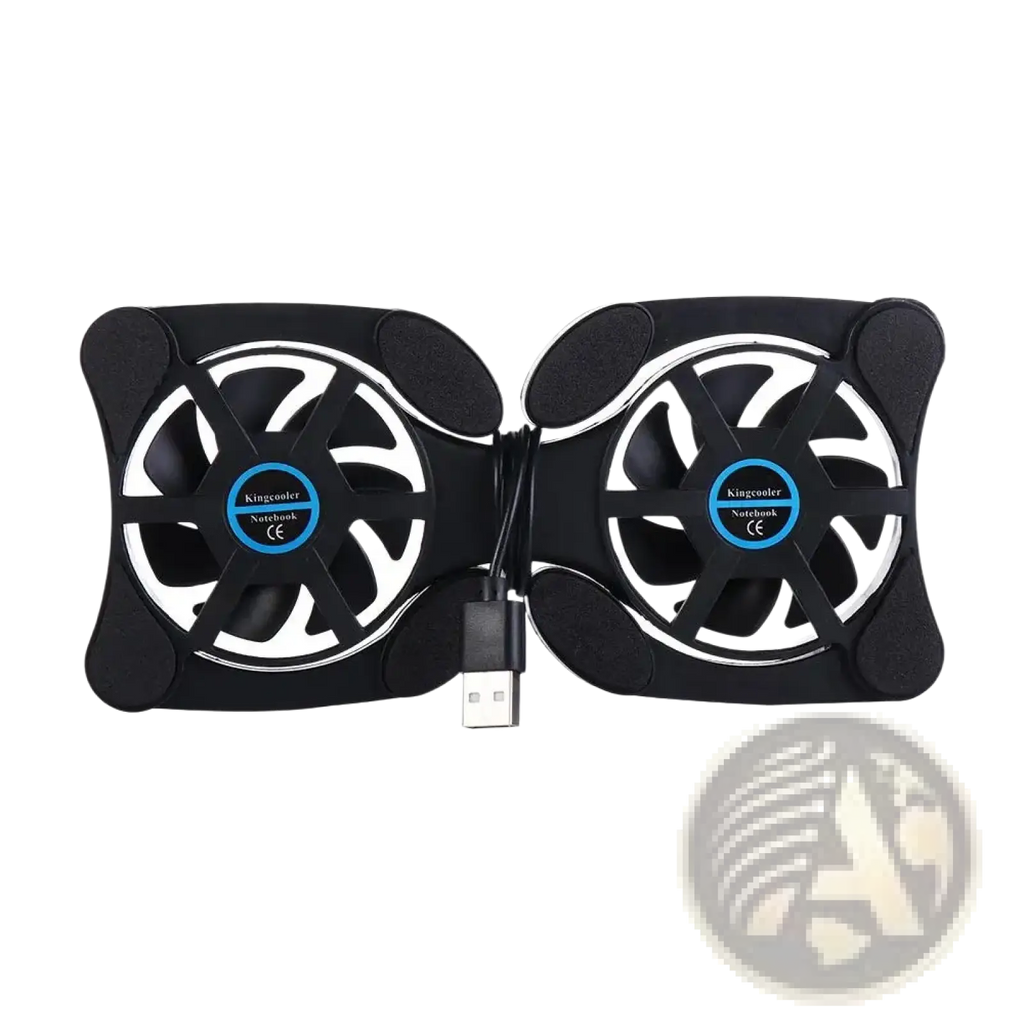 Black kingcooler dual fan laptop cooling pad with two usb-powered fans and silver accents for notebook cooling