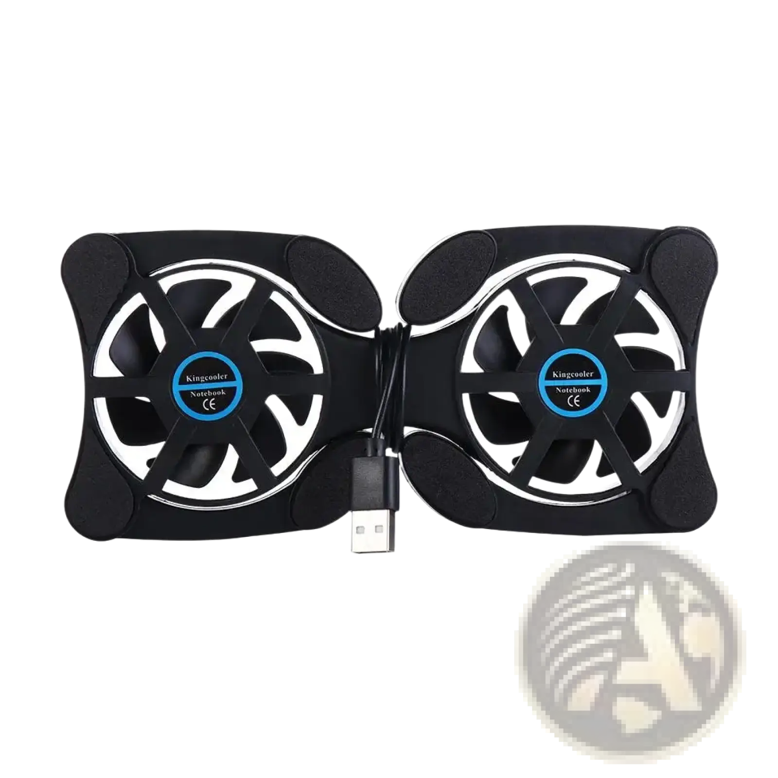 Black kingcooler dual fan laptop cooling pad with two usb-powered fans and silver accents for notebook cooling