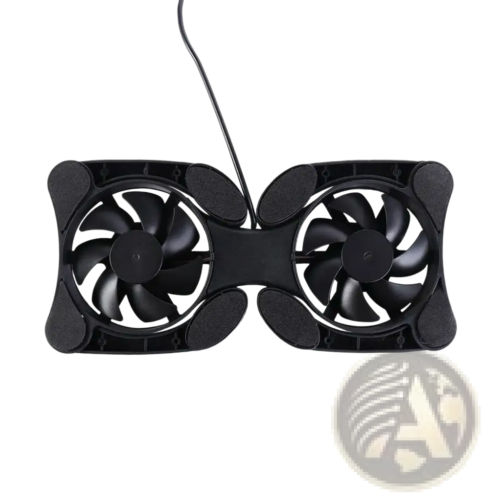 Black dual fan laptop cooling pad with matte plastic housing and integrated usb cable for notebook cooling