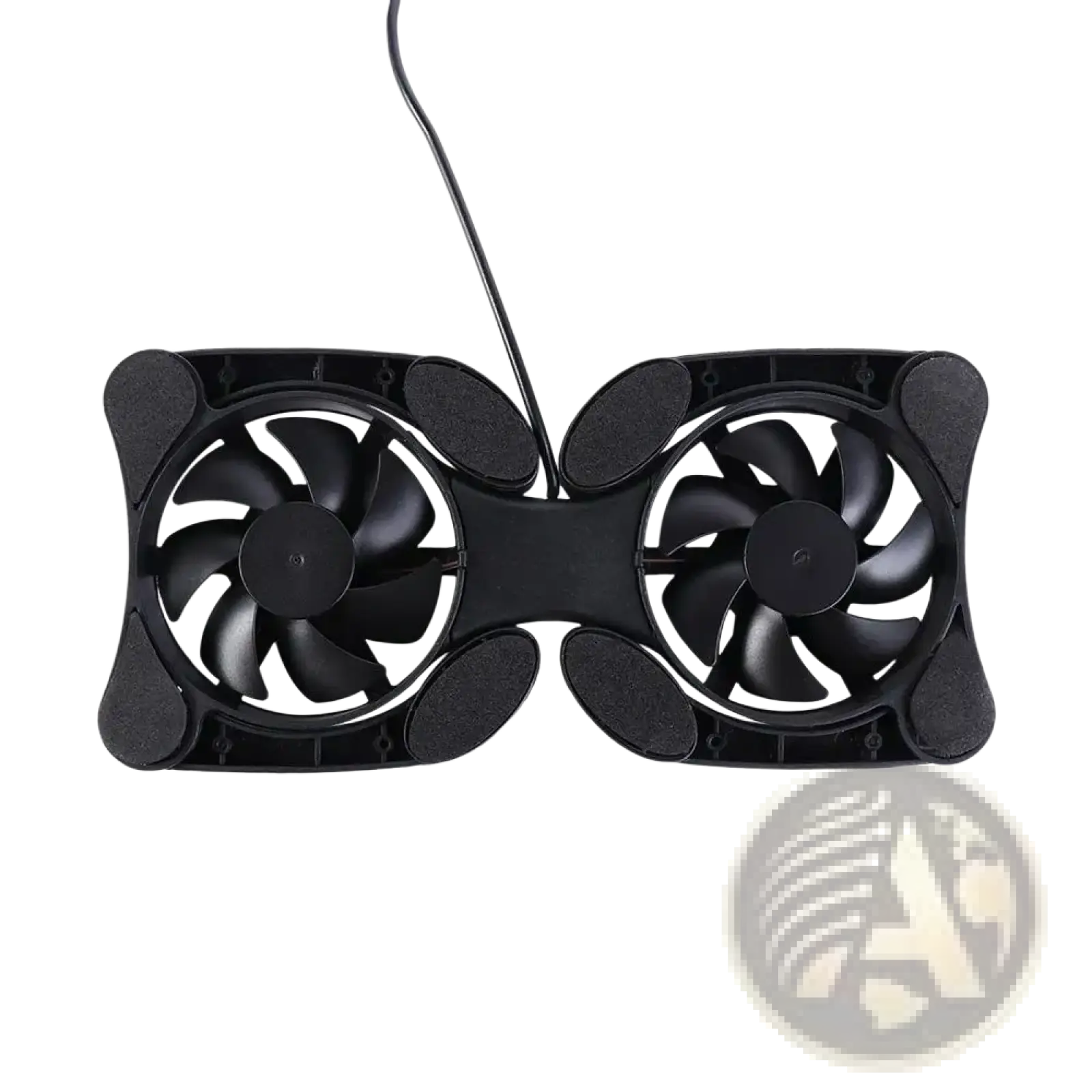 Black dual fan laptop cooling pad with matte plastic housing and integrated usb cable for notebook cooling