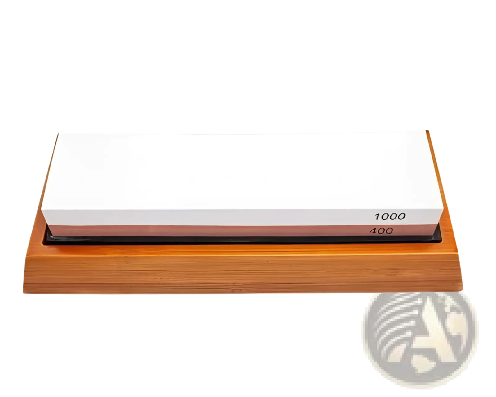 Dual sided 1000 400 grit whetstone with white and brown sharpening stone set in wooden base for sharpening tools