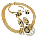 Gold mesh necklace with intricate lion head medallions and black enamel accents from dubai 18k gold lion jewelry set