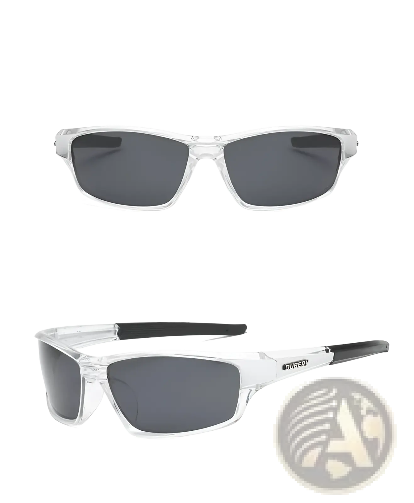 Dubery retro polarized sport sunglasses with clear frames dark gray lenses and black temple tips in modern design