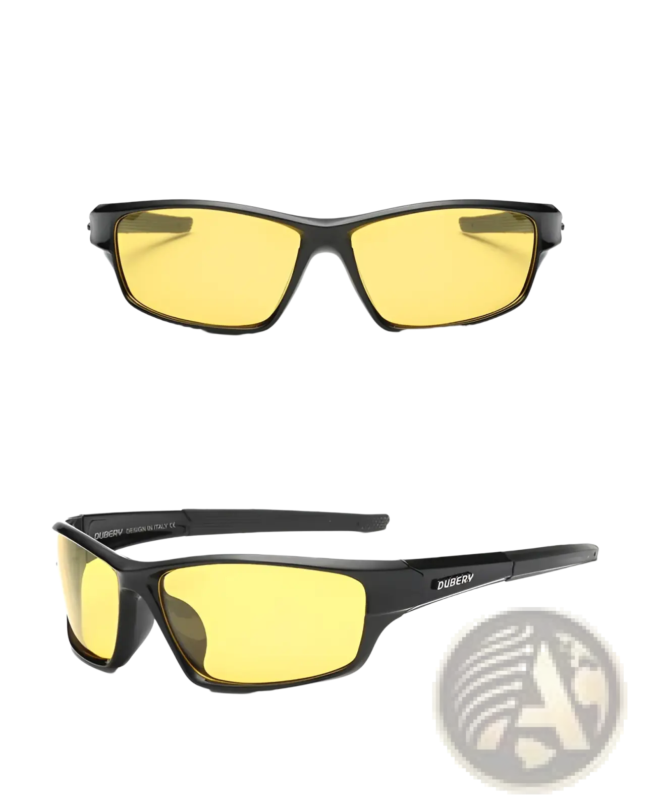 Dubery retro polarized sport sunglasses with black frames and vibrant yellow lenses in a sleek sporty design