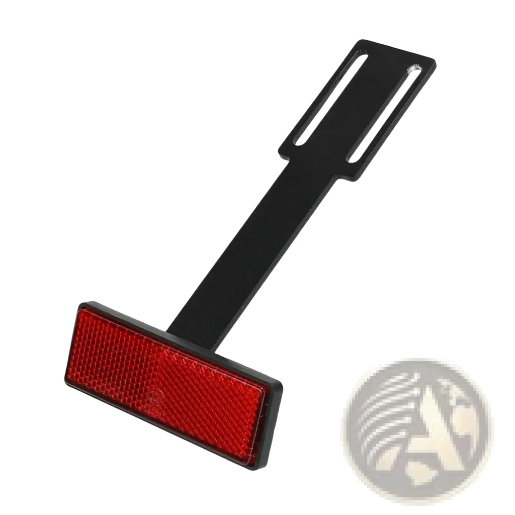 Black rectangular bike tail light with red reflective surface and bracket shown on the back side of Ducati Monster 950 fender eliminator license plate holder