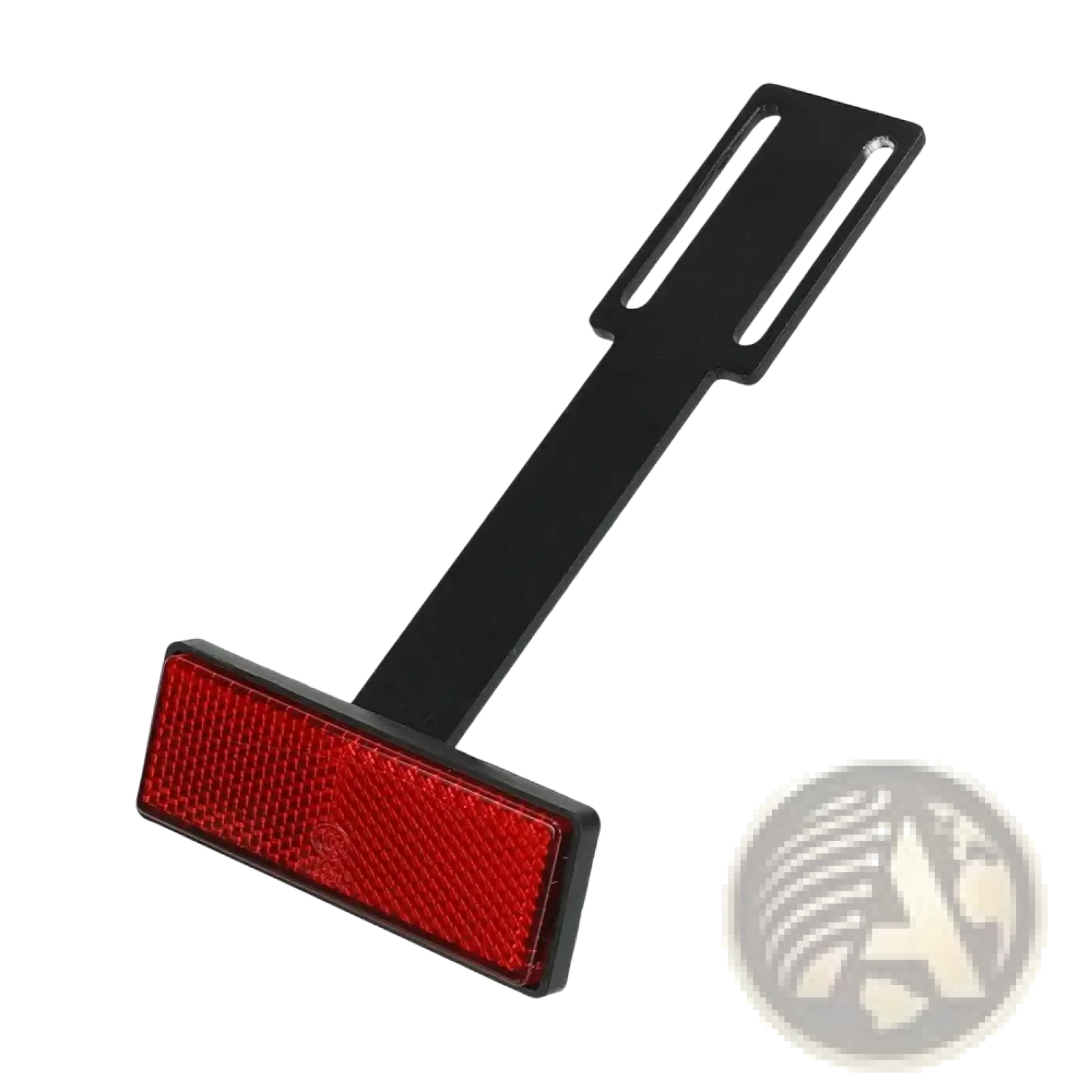 Black rectangular bike tail light with red reflective surface and bracket shown on the back side of Ducati Monster 950 fender eliminator license plate holder