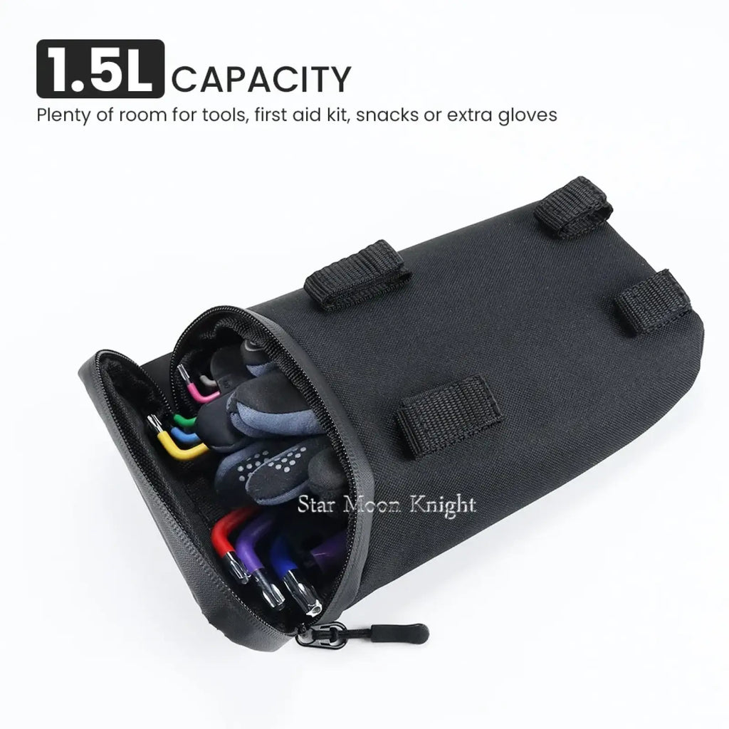 Black 1.5l ducati multistrada v4 under rack tactical tool pouch with reinforced straps and zipper closure for climbing gear