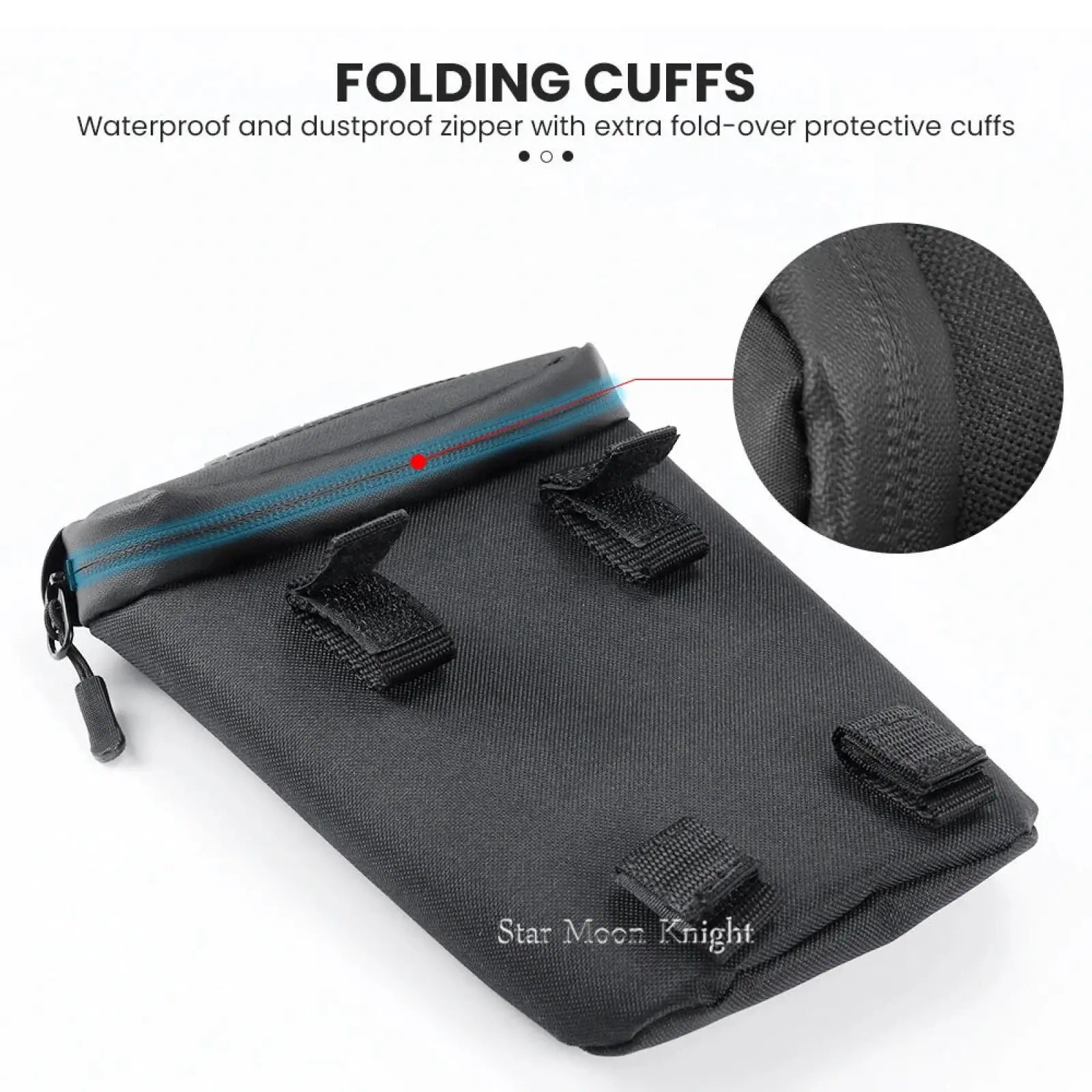 Black Ducati Multistrada V4 under rack tool bag with waterproof zipper blue stitching and reinforced protective cuffs
