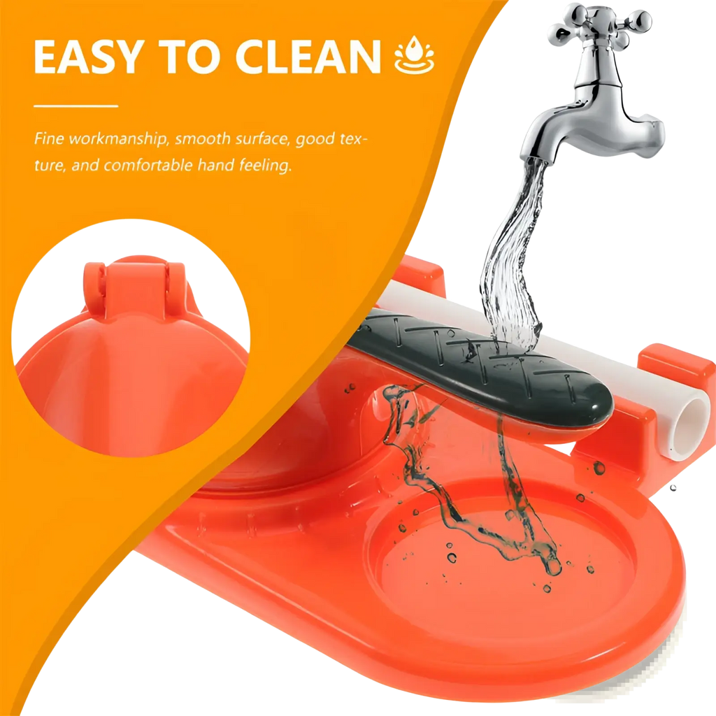 Bright orange plastic dumpling maker 3 in 1 manual dough pressing tool with black textured bar and white pipe for easy cleaning