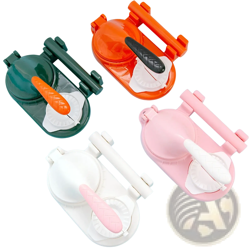 Colorful plastic dumpling maker 3 in 1 manual dough pressing tool with handle and circular pressing plate
