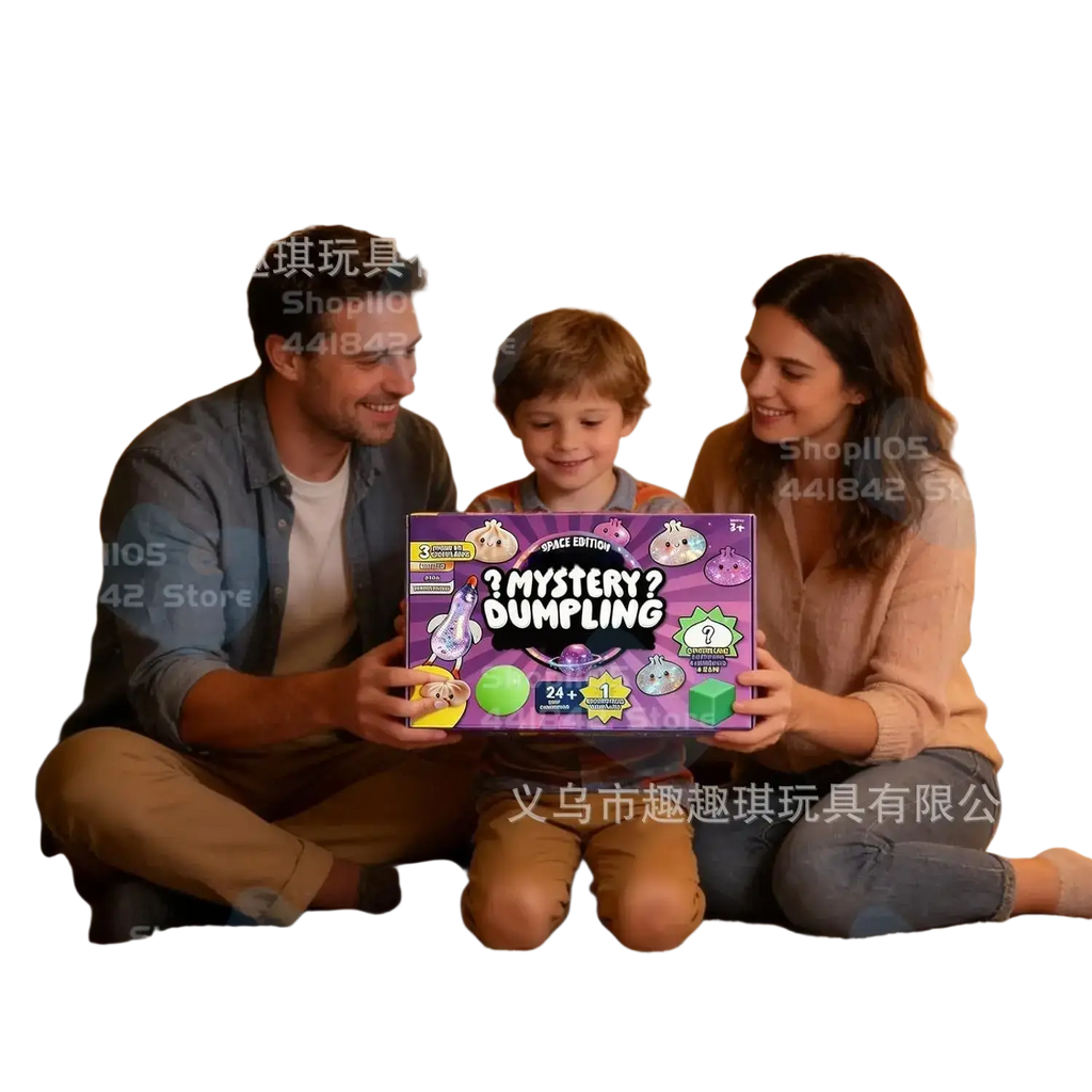 Purple and green space edition dumpling squishy advent calendar box with cartoon alien illustrations for squishy toys